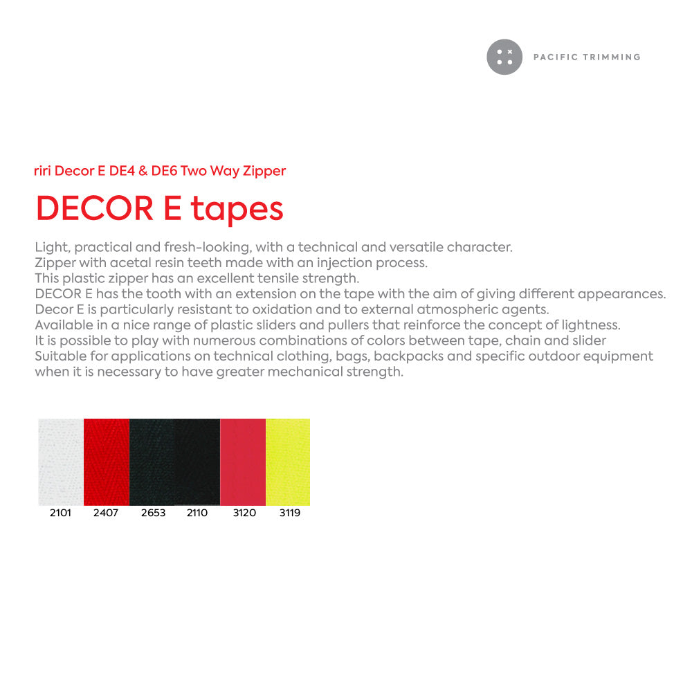 Decor E DE4 & DE6 Two Way Plastic Teeth Zipper