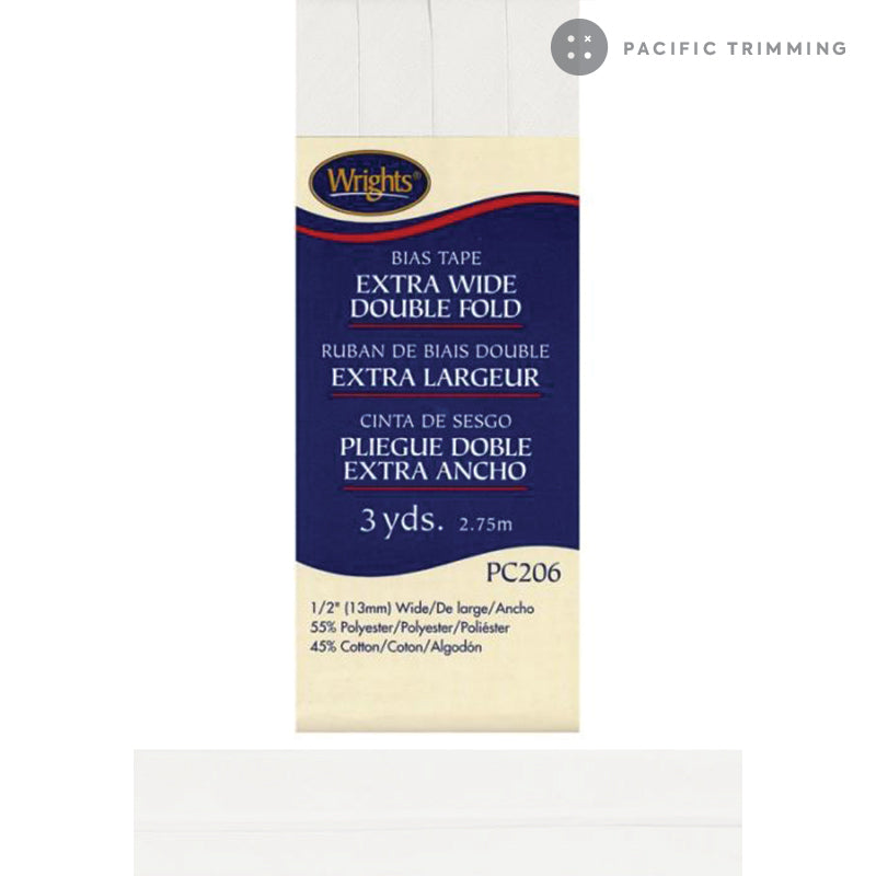 Wrights Double Fold Bias Tape 1/2" White