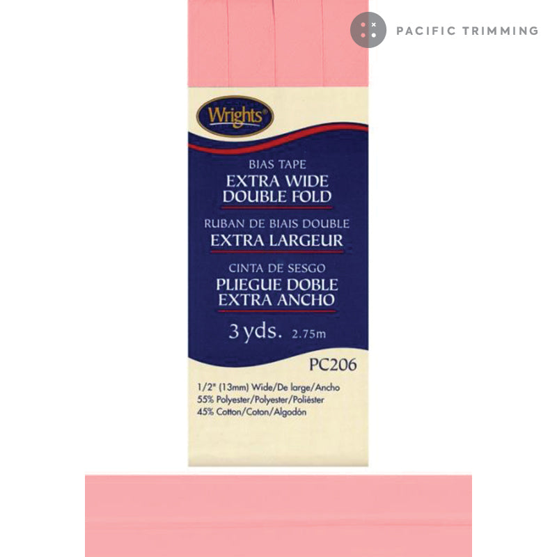 Wrights Double Fold Bias Tape 1/2" Pink