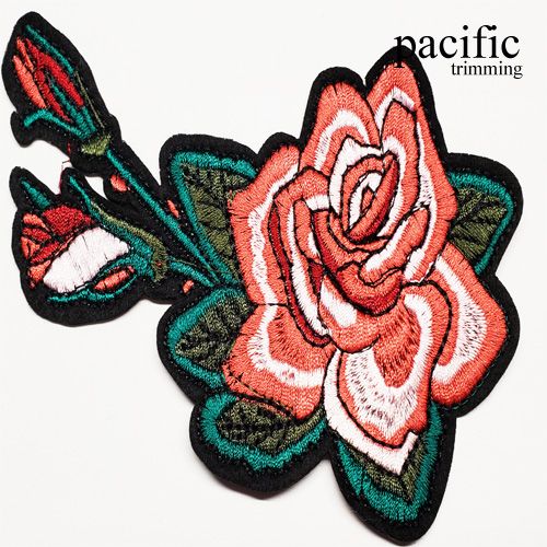3.38 Inch Embroidery Rose Patch Iron On Red/Green