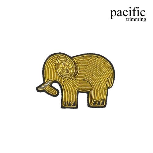 1.88 Inch Zari Embroidery Elephant Emblem Patch Sew On Black/Gold