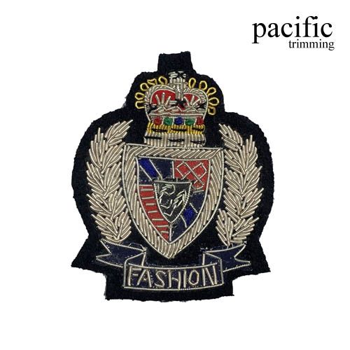 3 Inch Zari Embroidery Fashion Club Emblem Badge Black/Silver