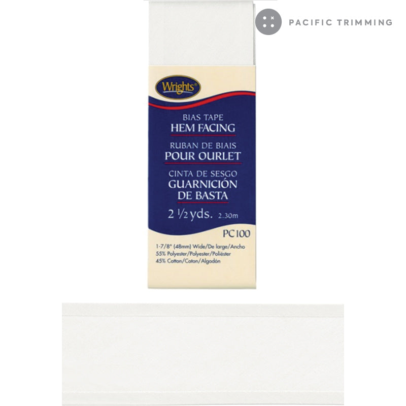Wrights Bias Tape Hem Facing 1 7/8" Black & White