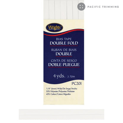 Wrights Double Fold Bias Tape 1/4" Black & White