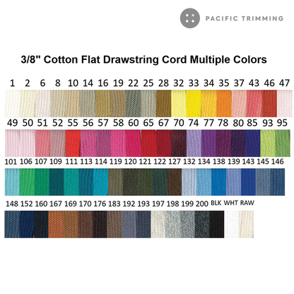 3/8" Cotton Flat Drawstring Cord Multiple Colors