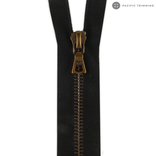 M6 One Way Antique Brass Teeth Metal Zipper