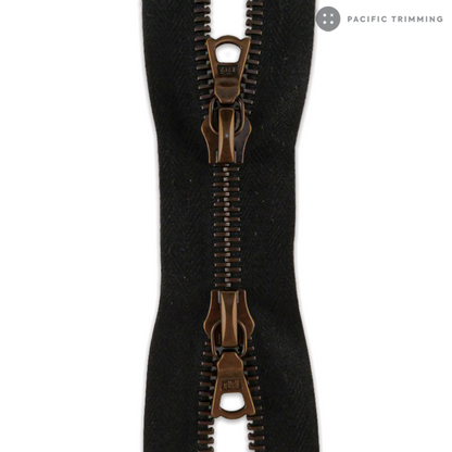 M6 Two Way Antique Brass Teeth Metal Zipper