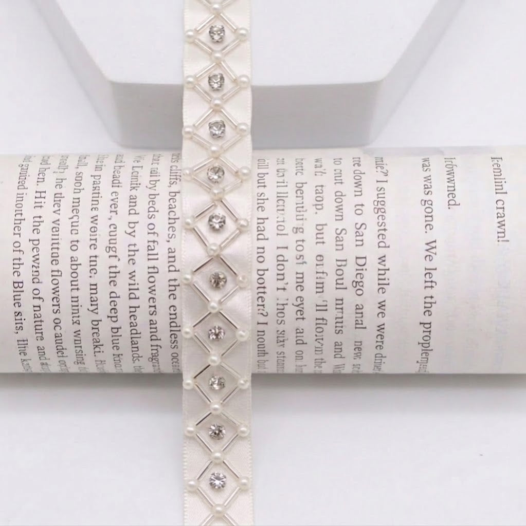 Beaded Rhinestone Lace Trim for Bridal & Couture