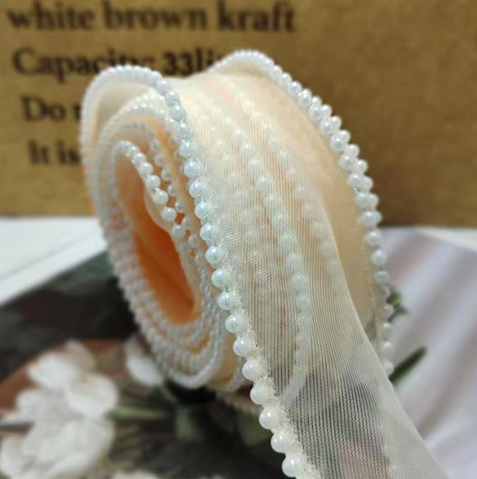 Pearl Fishtail Organza Ribbon 4cm