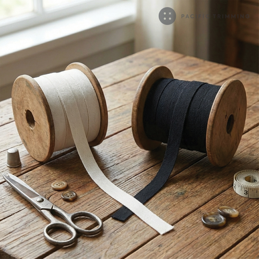 Polyester Herringbone Twill Tape White and Black