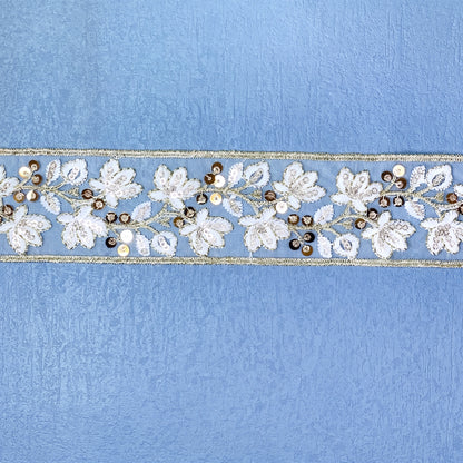 White Gold Sequin Guipure Lace Trim (5cm)