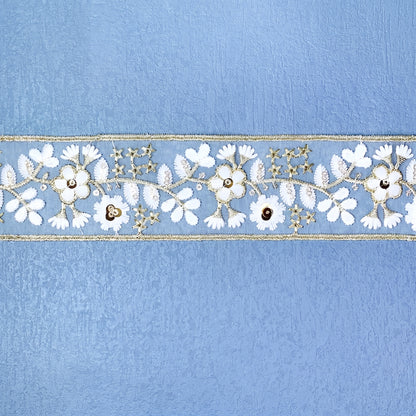 White Gold Sequin Guipure Lace Trim (5cm)