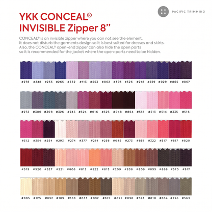 #2 YKK Conceal Invisible Zipper Closed End 8"