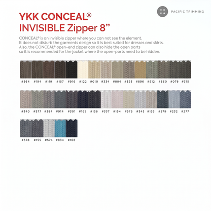 #2 YKK Conceal Invisible Zipper Closed End 8"