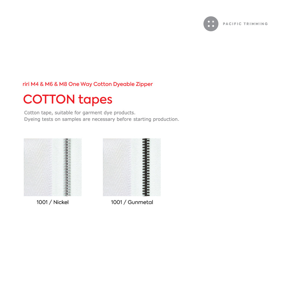 M8 One Way Cotton Tape Dyeable Zipper