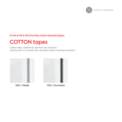 M6 One Way Cotton Tape Dyeable Zipper