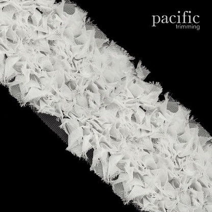 3 Inch Frayed Chiffon Grass Trim White