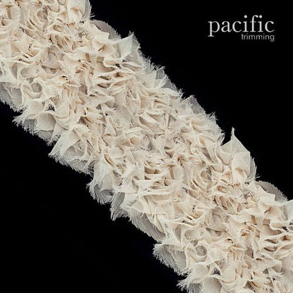 3 Inch Frayed Chiffon Grass Trim Cream
