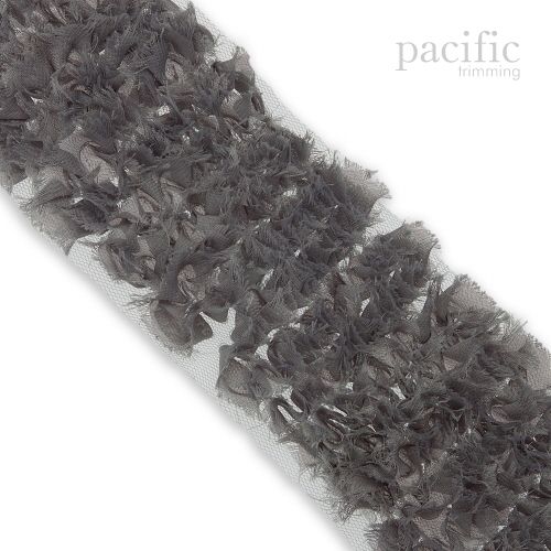 3 Inch Frayed Chiffon Grass Trim Gray