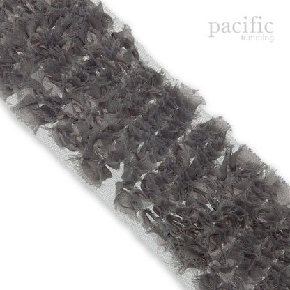 3 Inch Frayed Chiffon Grass Trim Gray