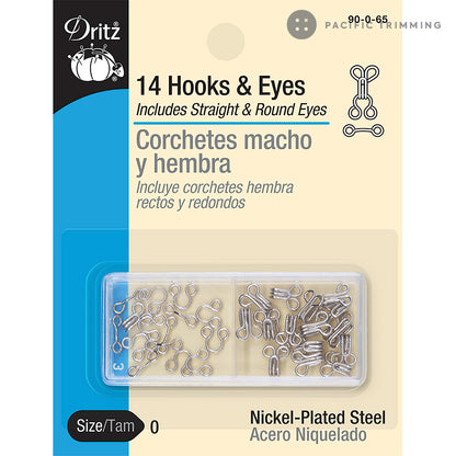 Dritz 14 Hooks & Eyes Nickel Size 0