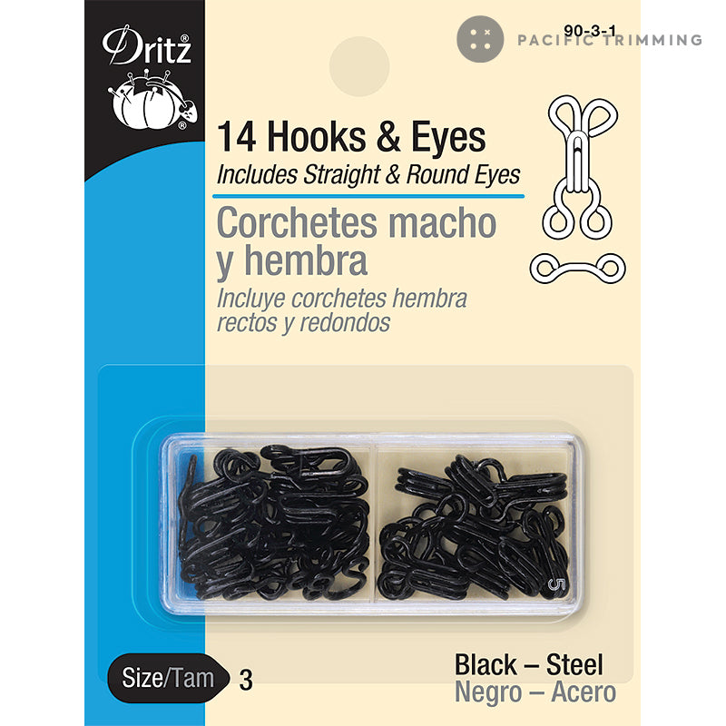 Dritz 14 Hooks & Eyes Black Size 3