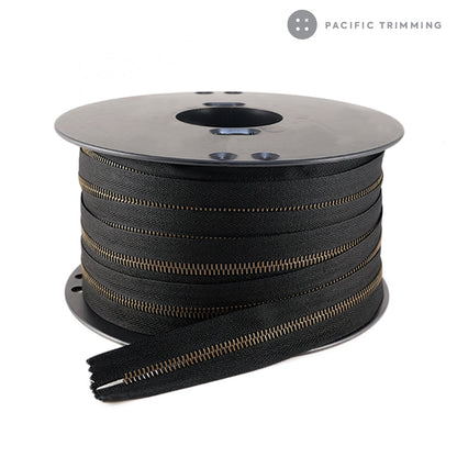 riri Zipper Continuous Chain Black Tape with Antique Brass Teeth