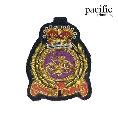 2.75 Inch Zari Embroidery Cycling Club Emblem Badge Patch Sew On Black/Gold