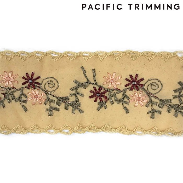 40mm Embroidered Trim Mustard
