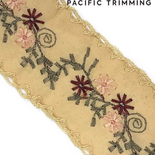 40mm Embroidered Trim Mustard