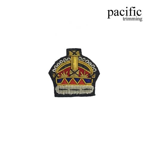 1.25 Inch Zari Embroidery Crown Emblem Badge Patch Sew On Black/Gold